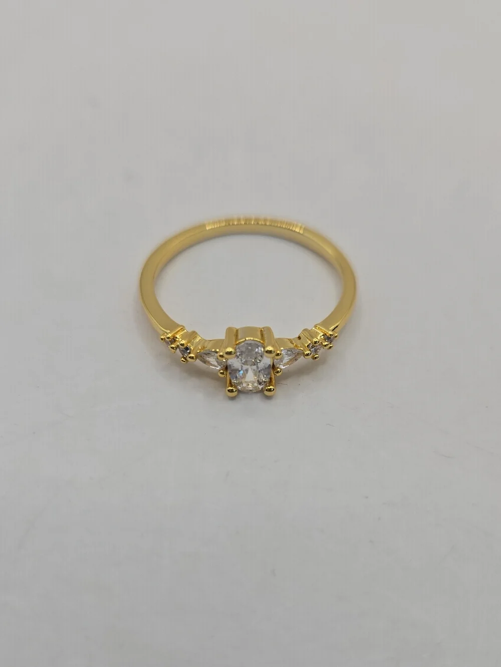 NEW Gold Oval CZ Ring with Side Accents - Women Jewelry